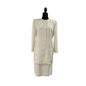 VINTAGE LS SCHERRER BOUTIQUE 80s WHITE LINEN SKIRT Suit 40 FR 6US Made in France